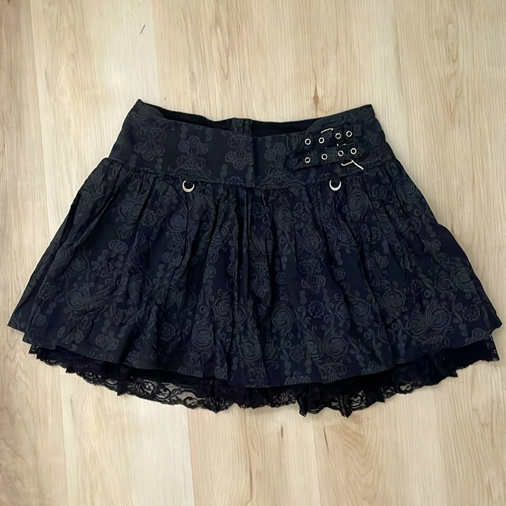 Black Tripp Cotton Mini Skirt Lace Ruffle size M